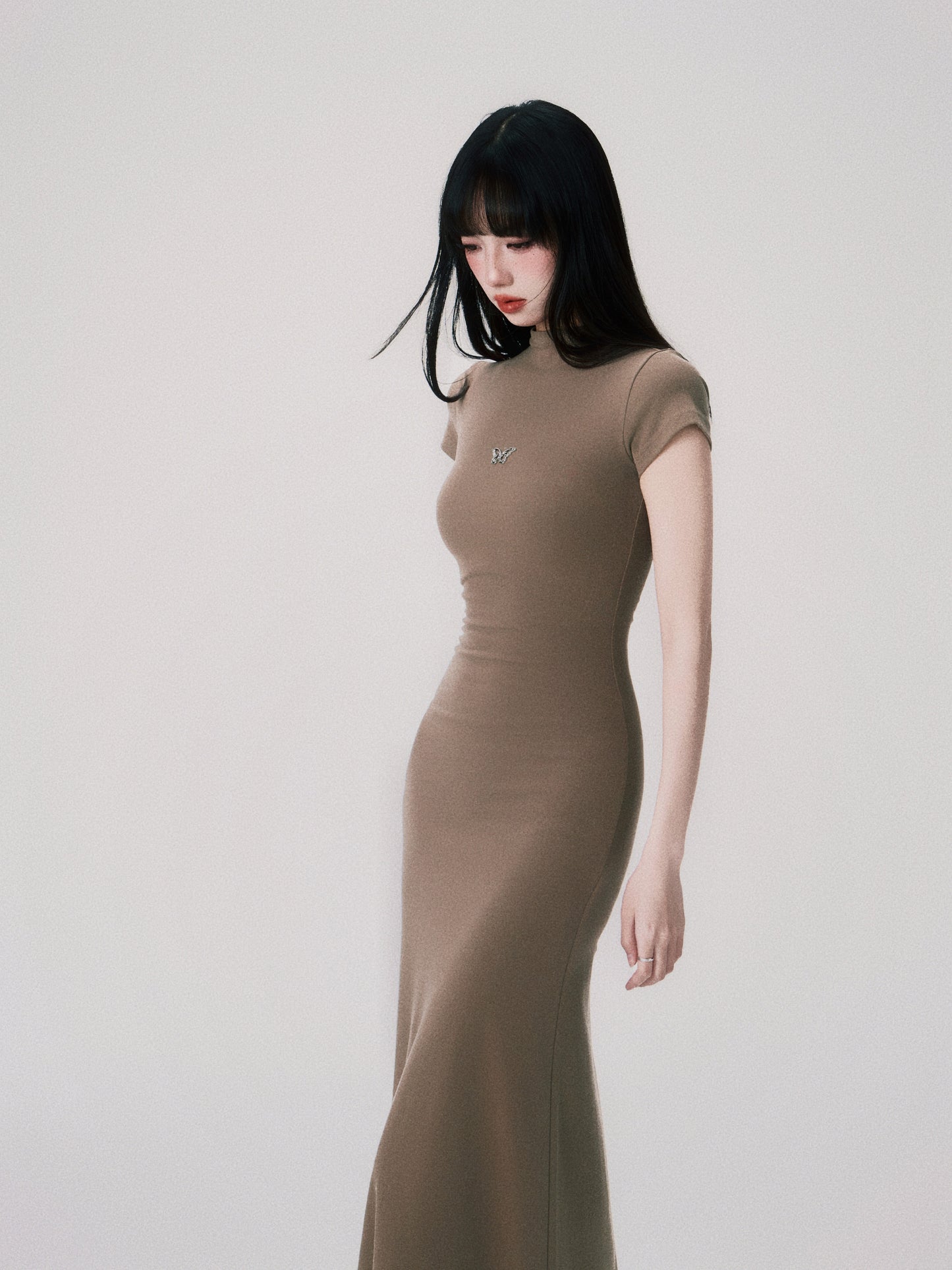 Slim fit long high-end knit dress