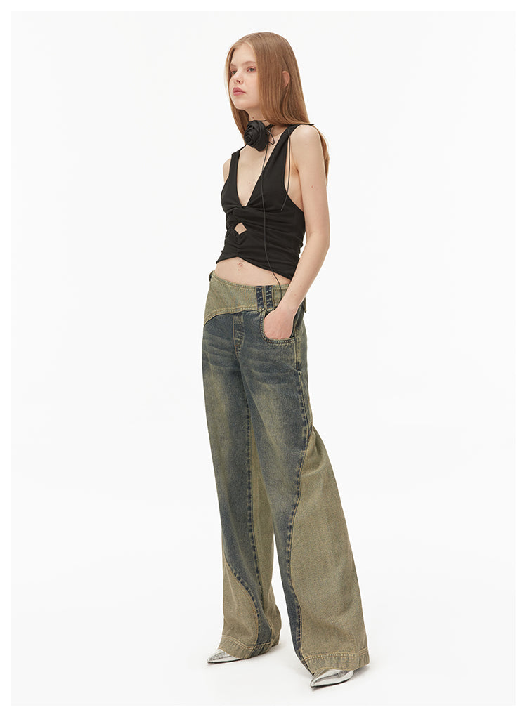 Reconstructed Retro Slim Straight Denim Pants