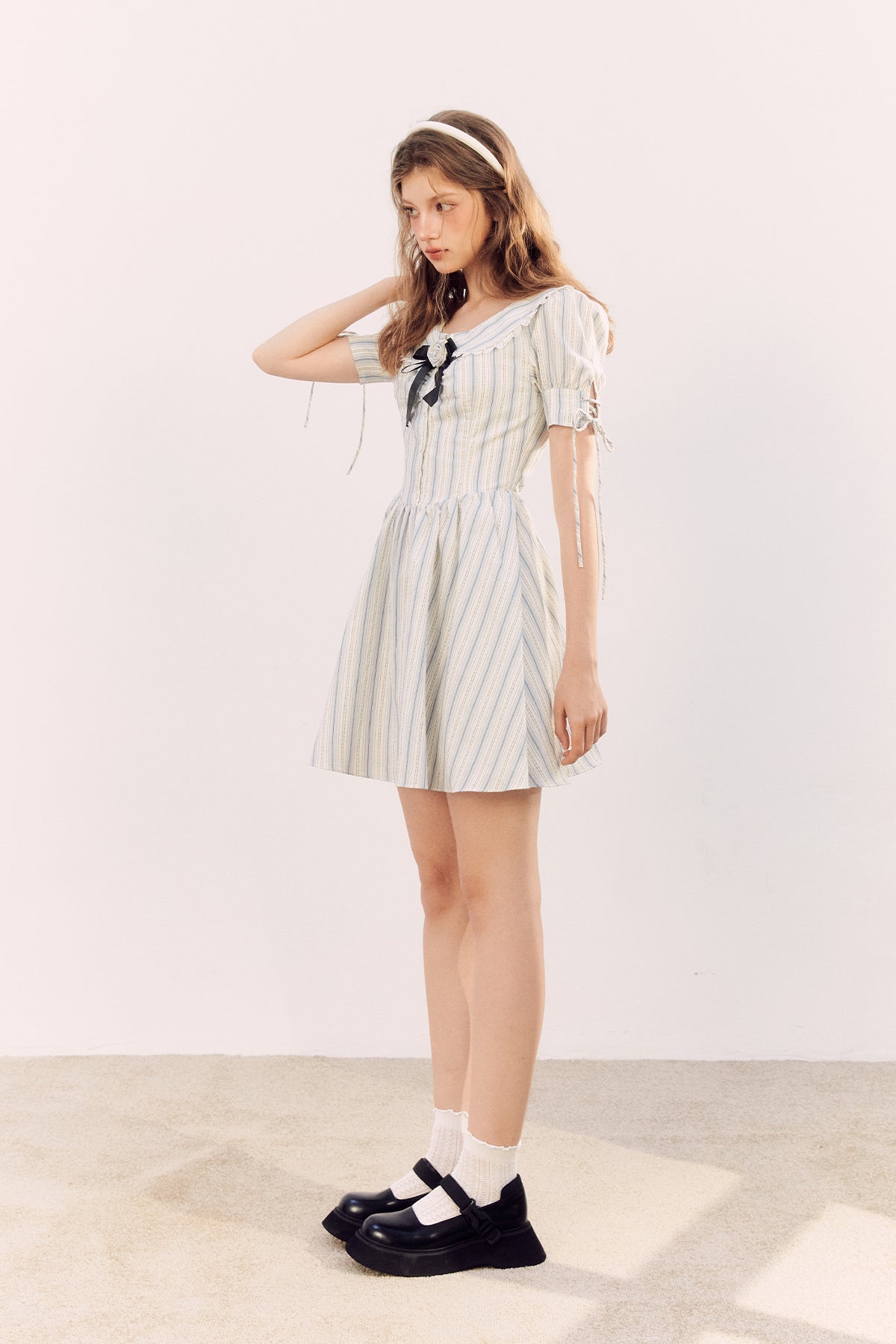 Girly Style Blue Stripe Shirt Dress