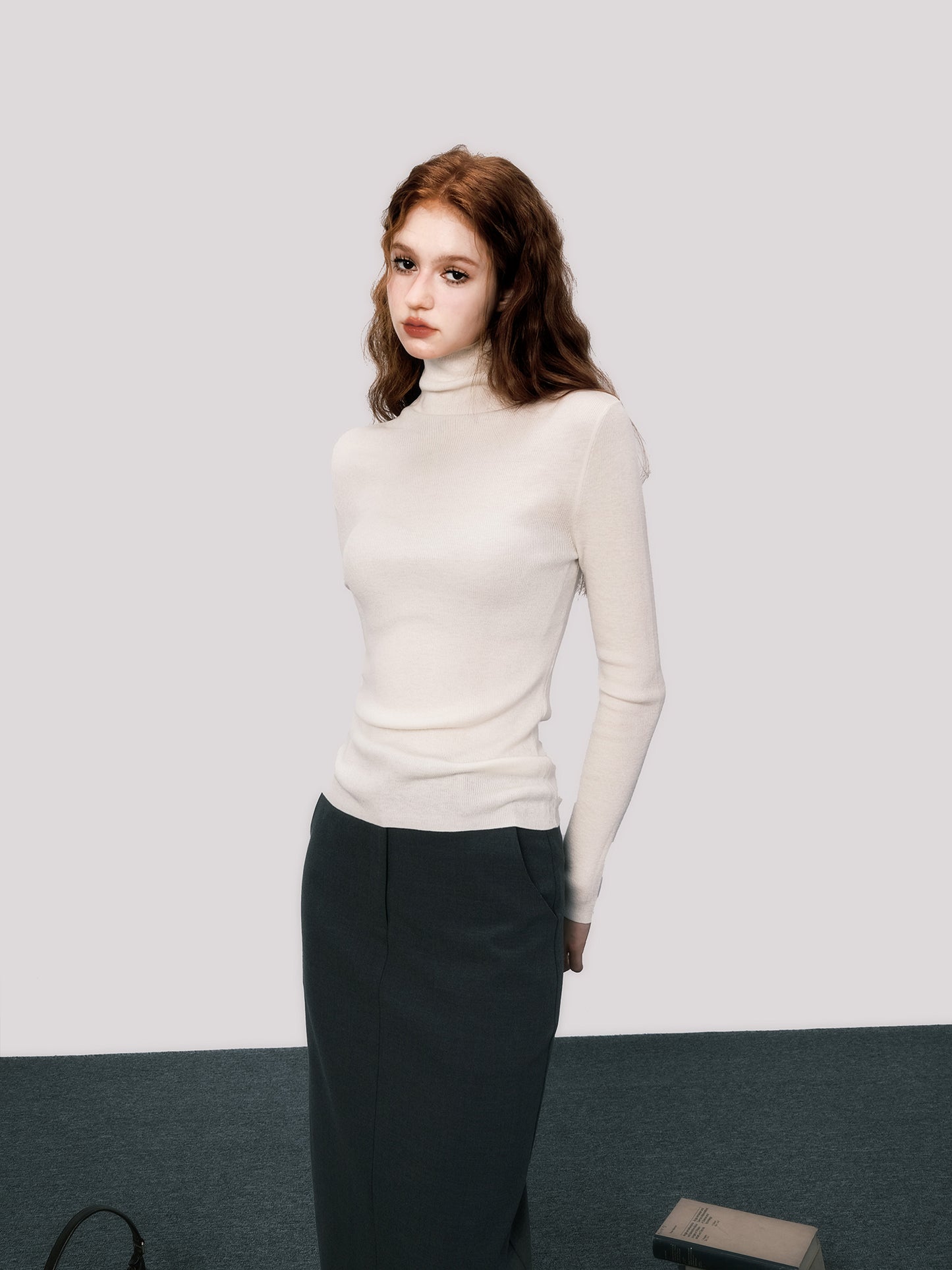 Slim Fit Wool Turtleneck Top