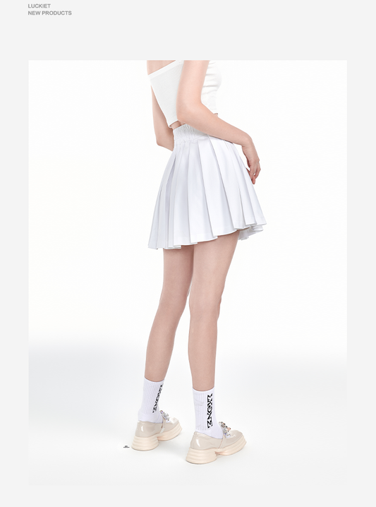 White pleated college style short skirt