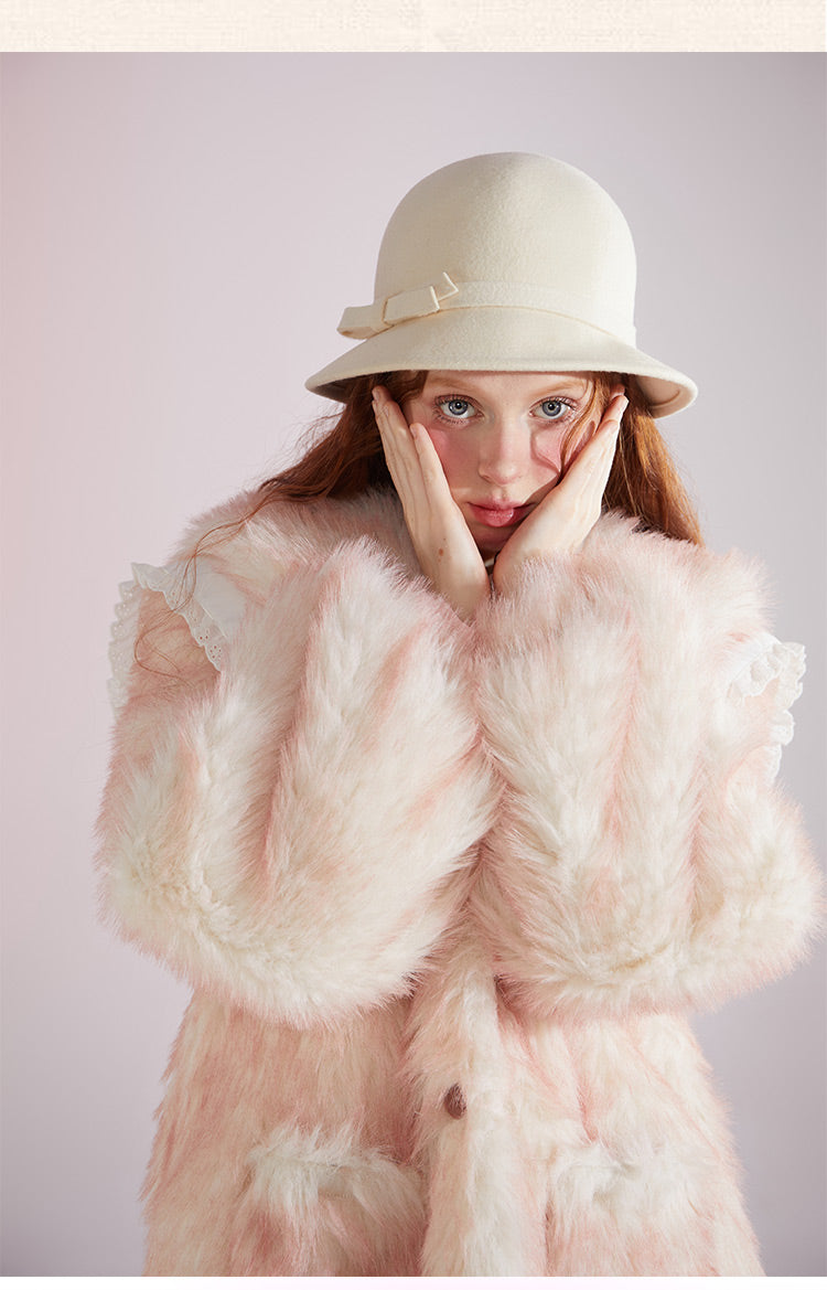 Original designSweet Baby Collar White&Pink Fur Coat