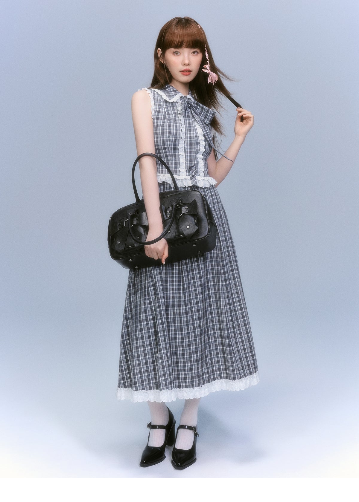 Plaid top and skirt set