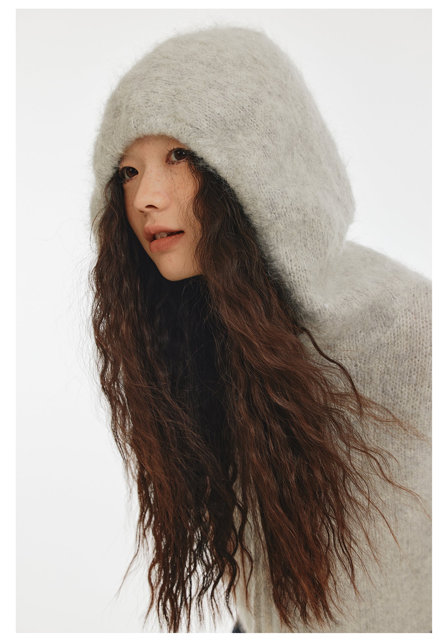 Mohair Short Length Knit Hoodie