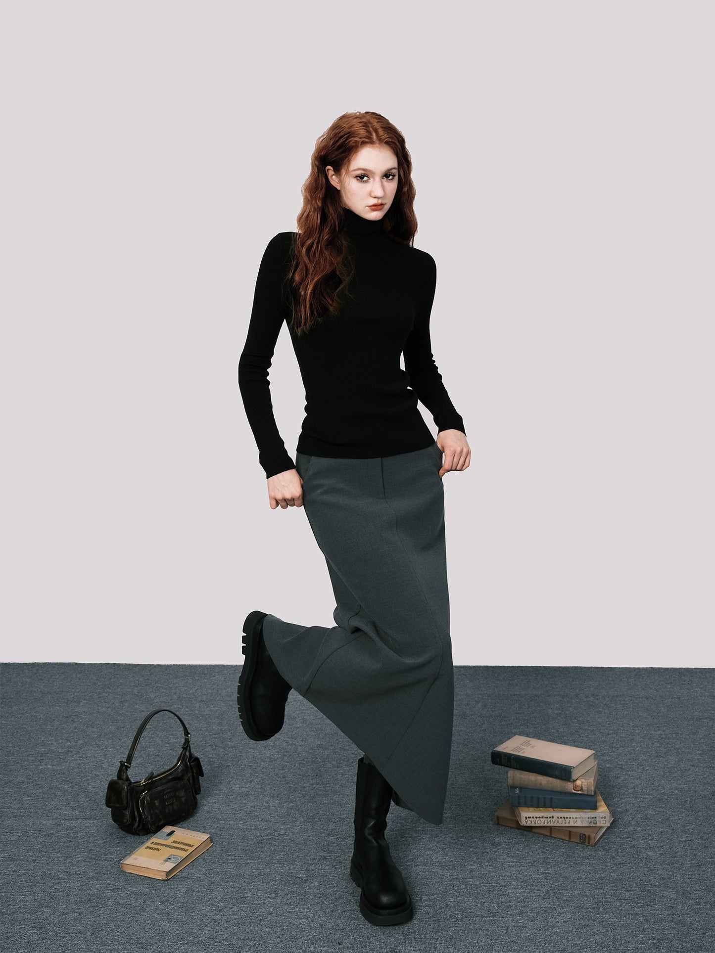 Slim Fit Wool Turtleneck Top