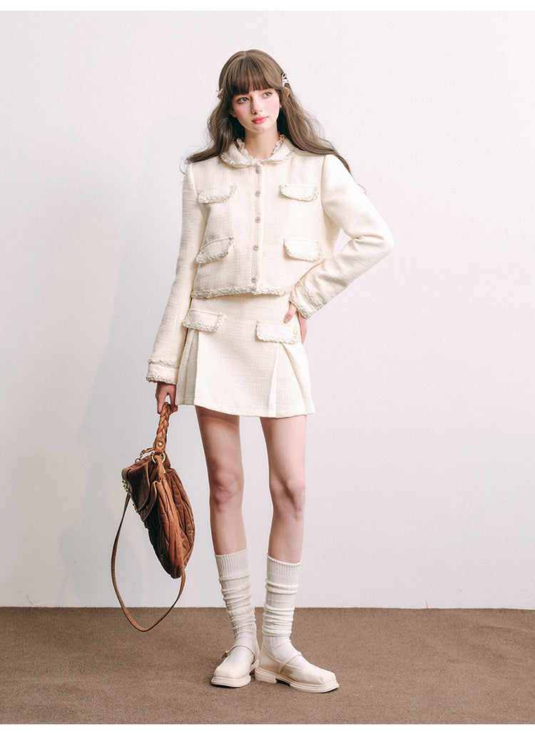 Soft lamb-like jacket and skirt