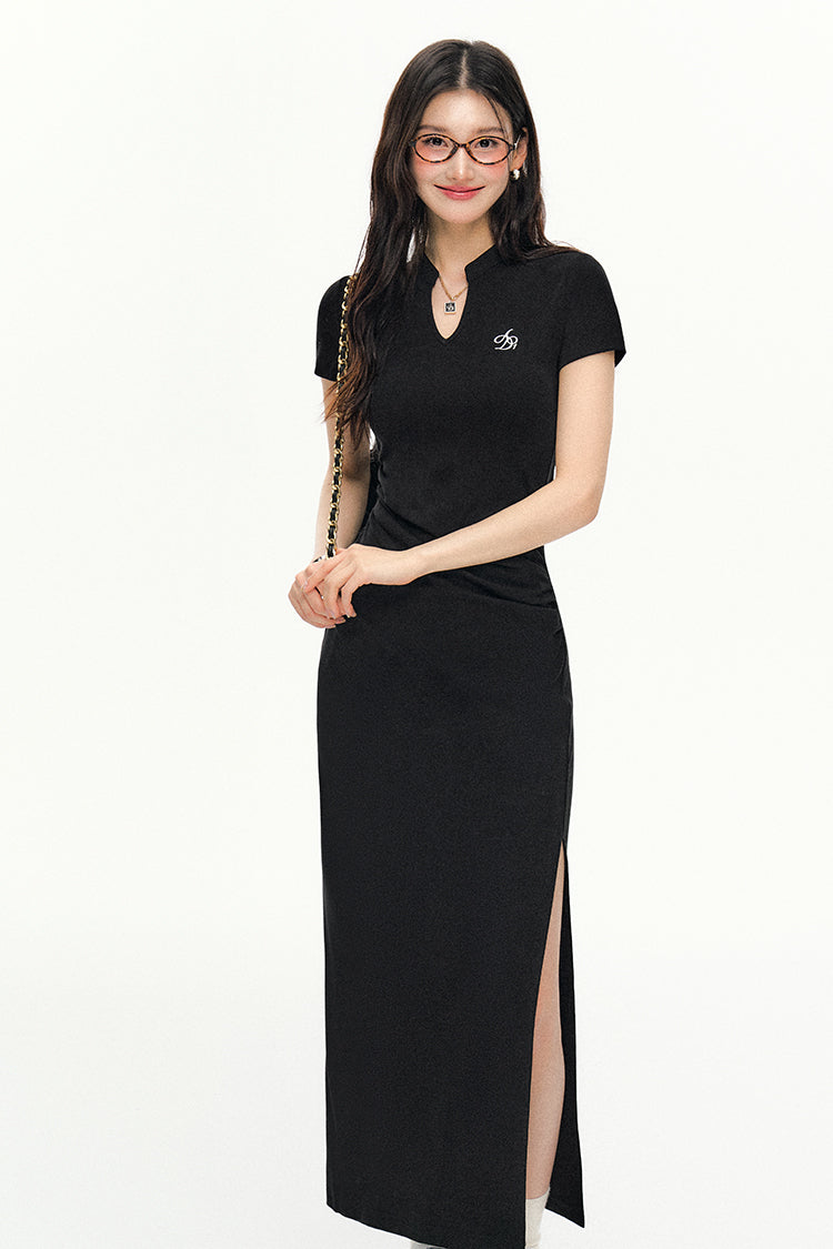 V-Neck Slit Slim Dress