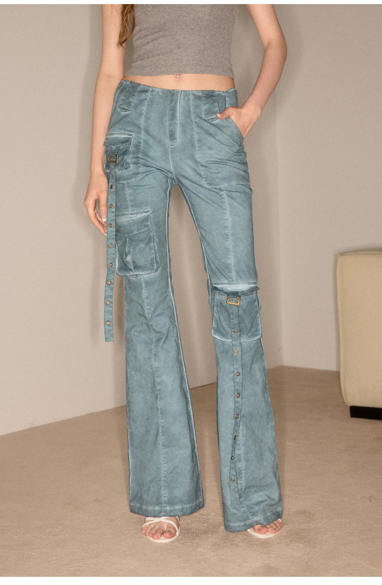 Flare Wash Overall Wide Leg Pants