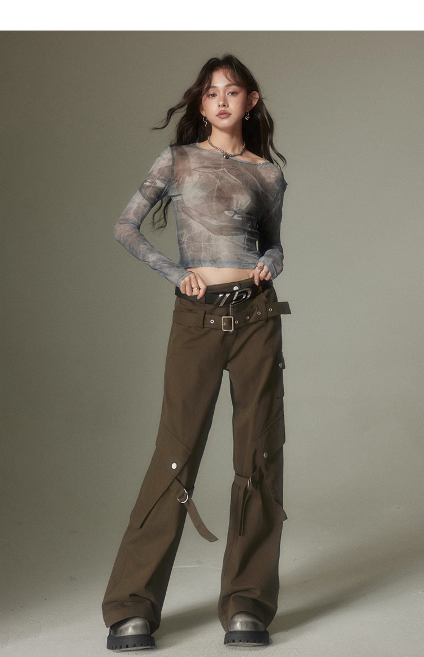 Loose Straight Double-Belt Multifunctional Pants