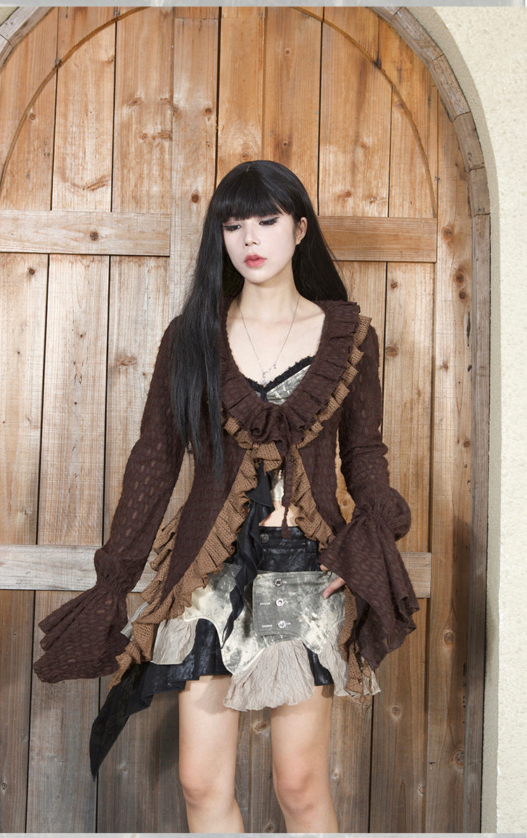 Loose Fit Irregular Frilled Knit Cardigan