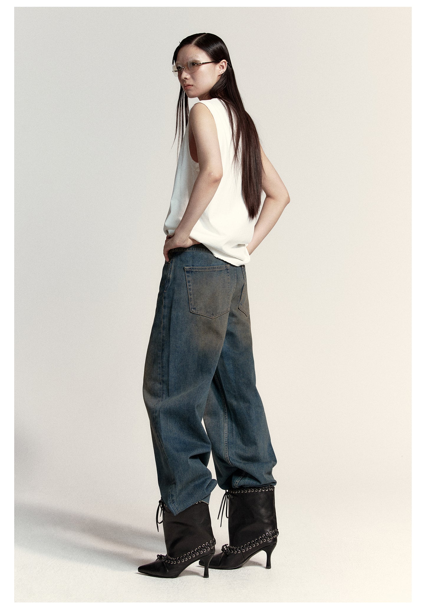 Loose Straight Wished Retro Denim Pants