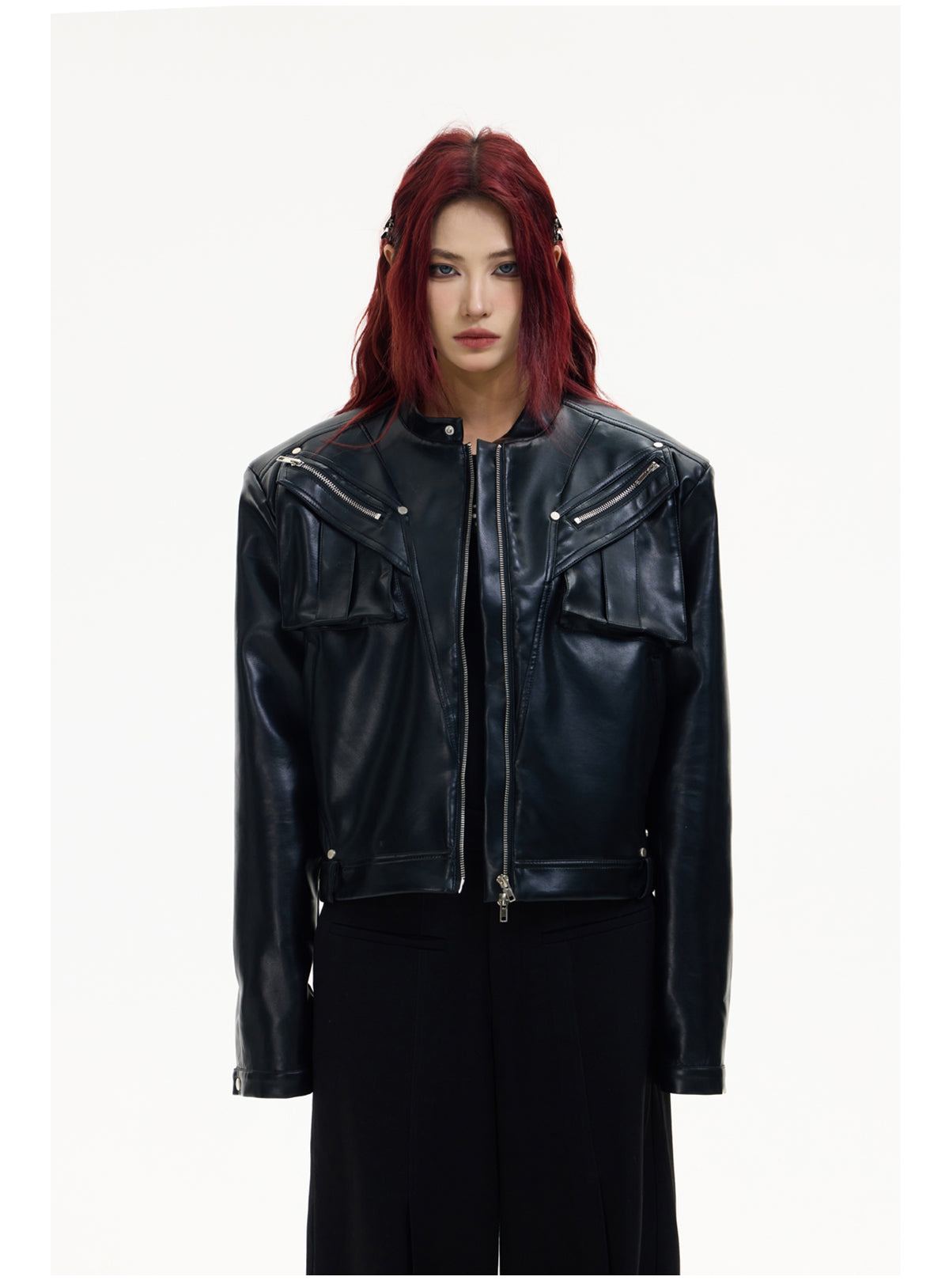 Shoulder Padded Leather Jacket