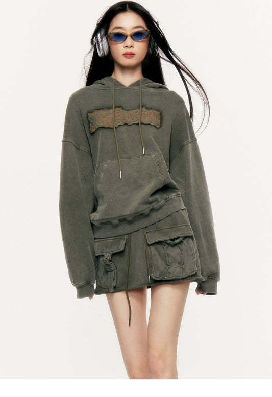 Military Green Sweatshirt Loose Sweatshirt Setup