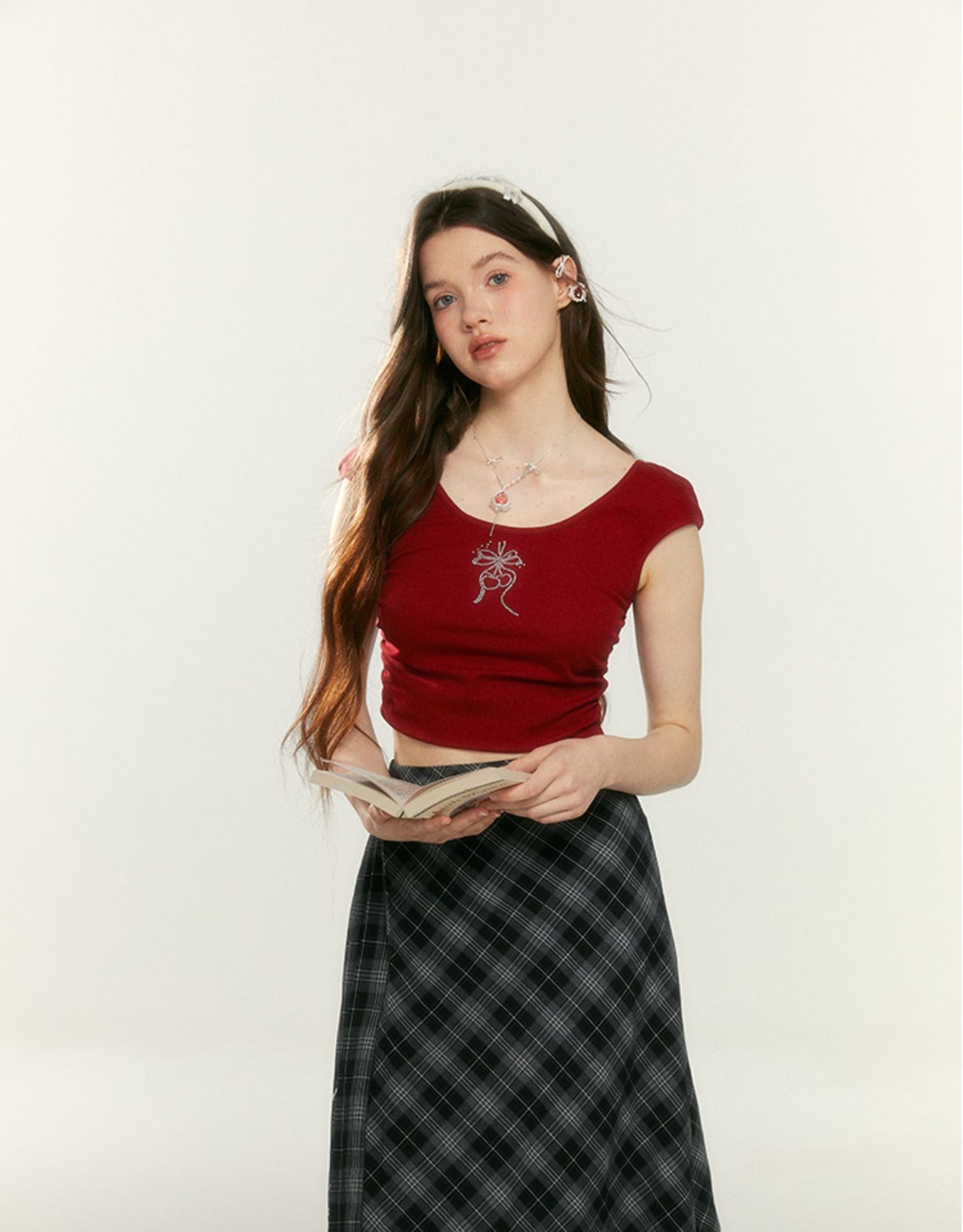 Original Print Plaid Hip Skirt