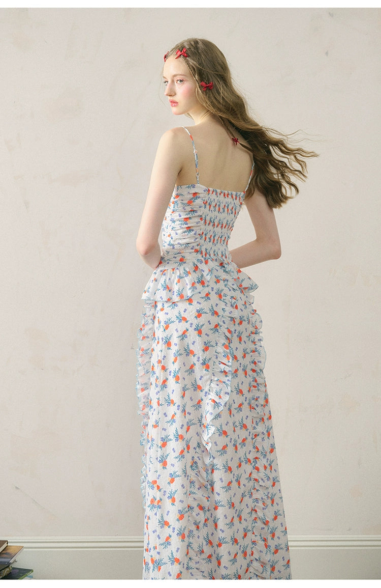 Square Neck Suspender Floral Dress