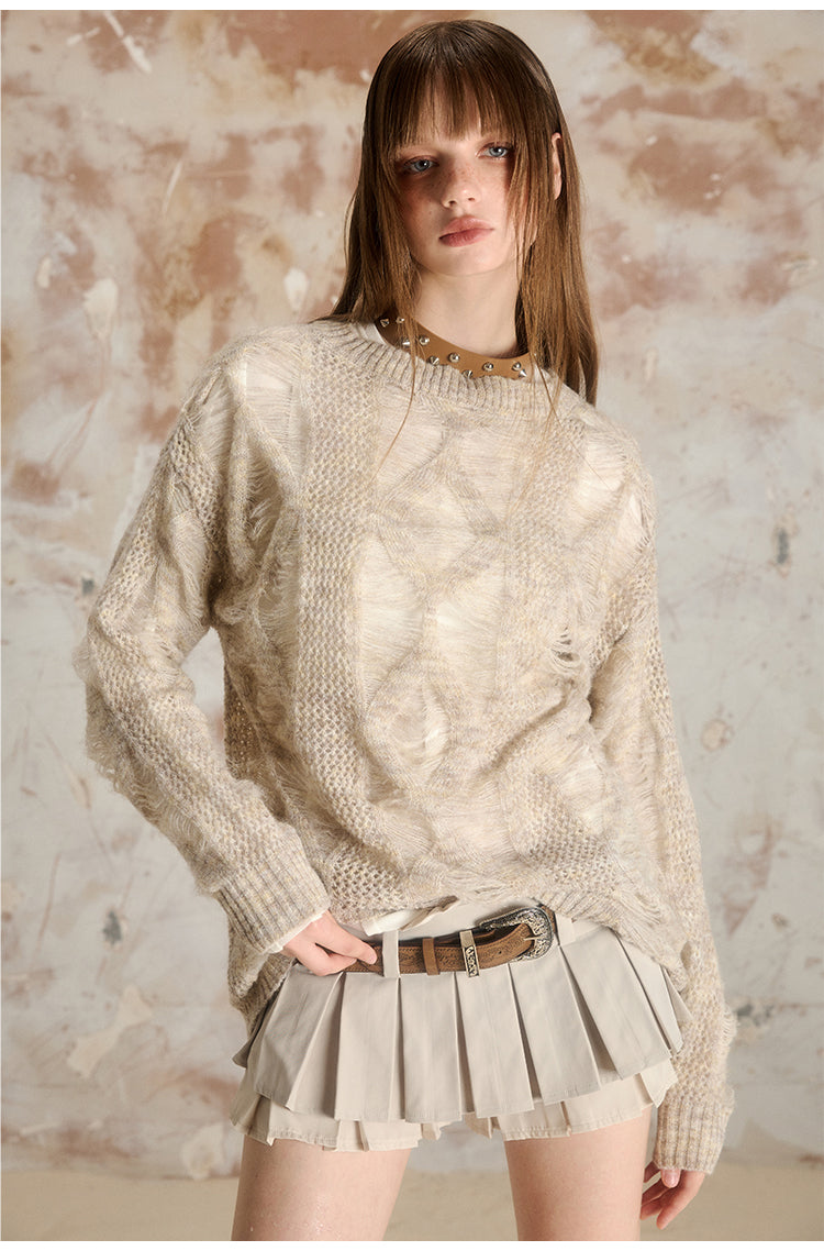 Textured Hollow Thin Sweater Design Versatile Loose Top Sweater