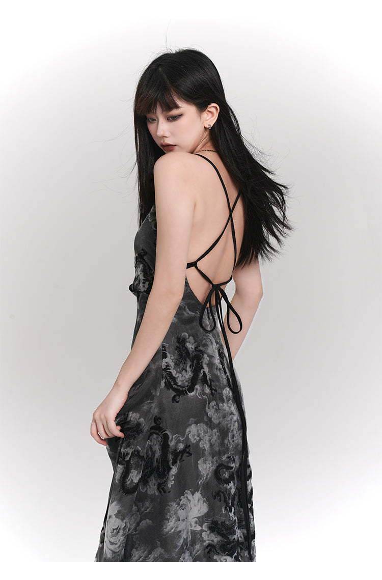 Backless Lace-Up Suspender Dress