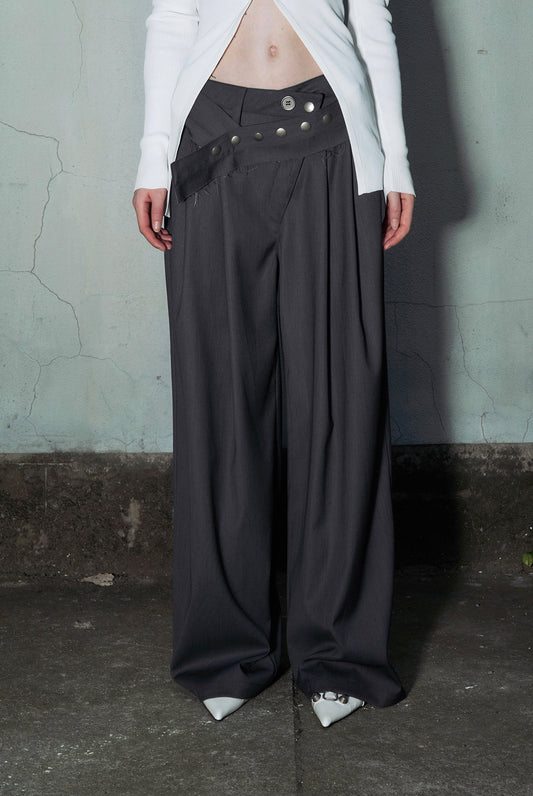 Irregular Waist Wide Straight Slacks Pants