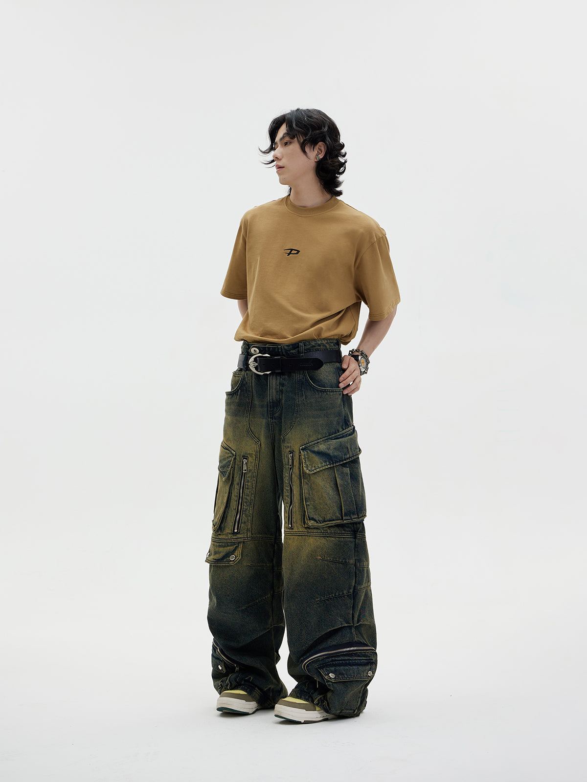 Loose Straight Double Waist Multi Pocket Pants