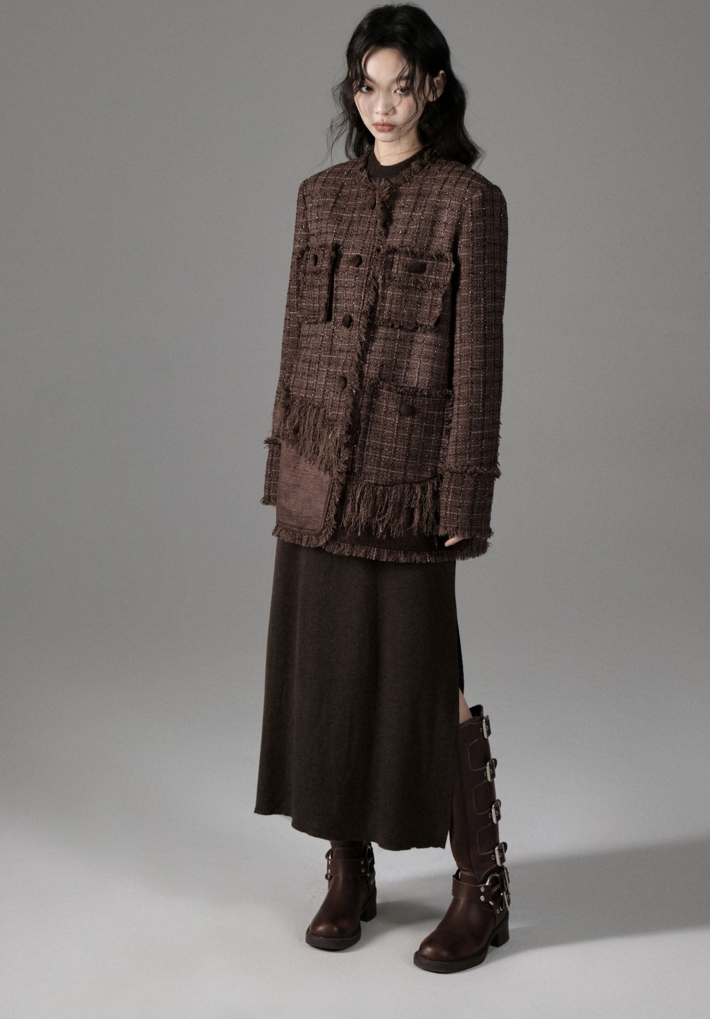 tweed loose tassel short coat