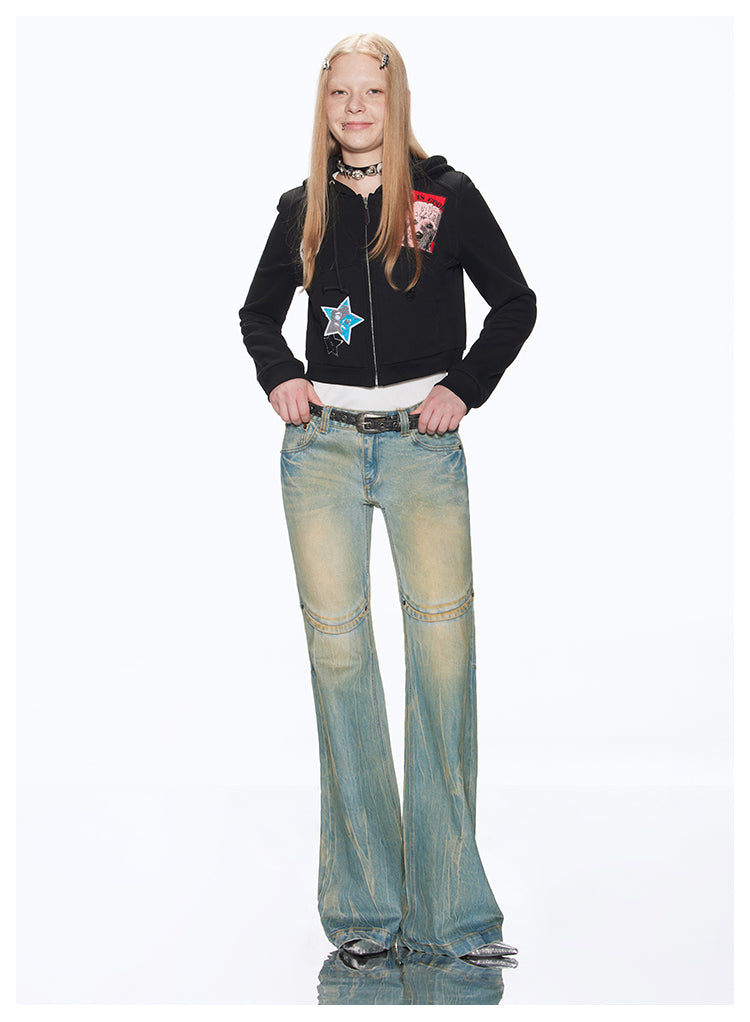 Slim Straight American Retro Washed Denim Pants