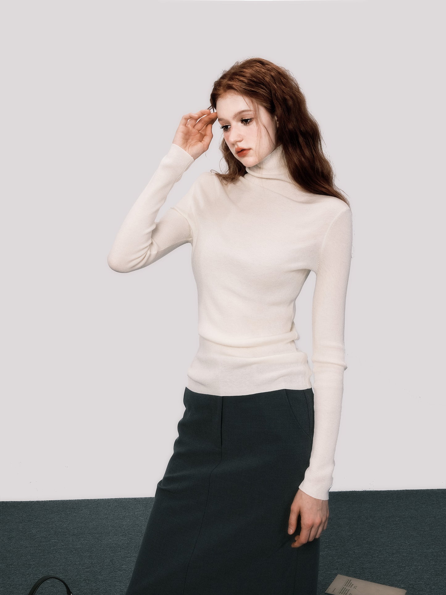 Slim Fit Wool Turtleneck Top