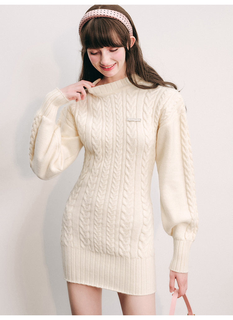 slim waist long sleeve knit dress