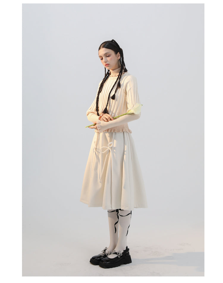 Short Length Puff Sleeve Jacket & High Waist Long Ribbon Skirt Setup