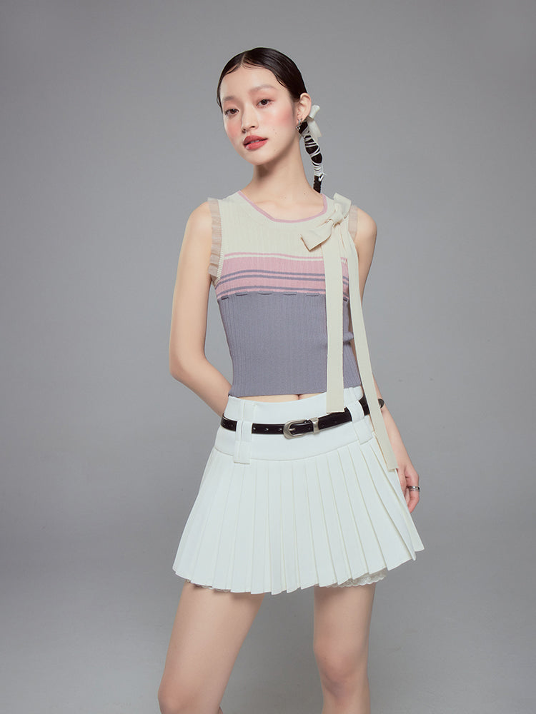 High Waist Slim Pleated Short Length Skirt