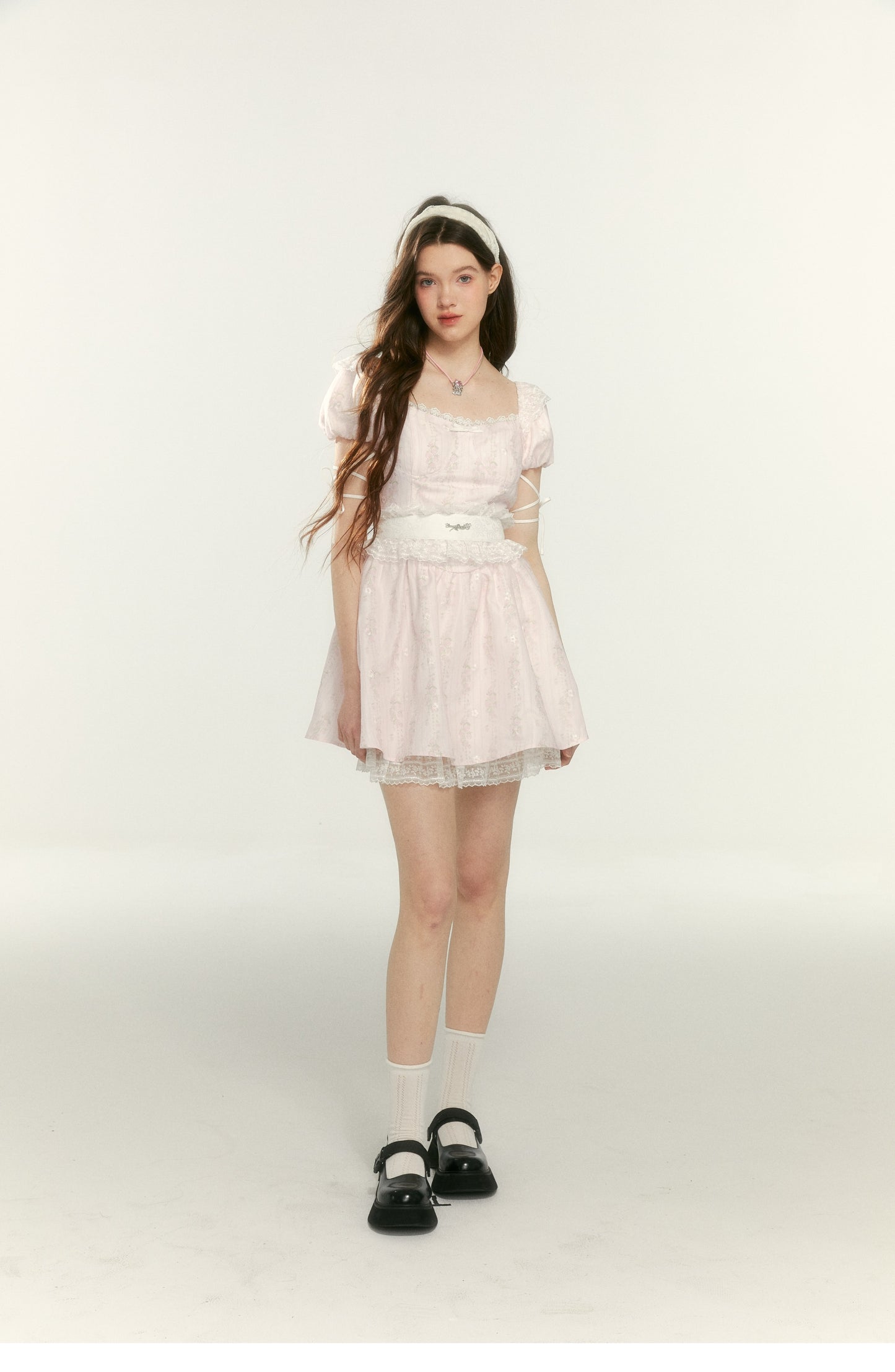 Pink Girdle Puff Sleeve Princess Dress