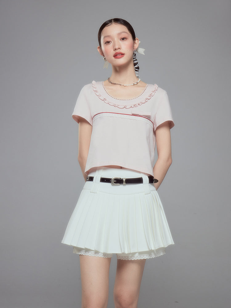 High Waist Slim Pleated Short Length Skirt