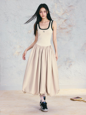 Square Neck Sleeveless Puff Skirt Dress