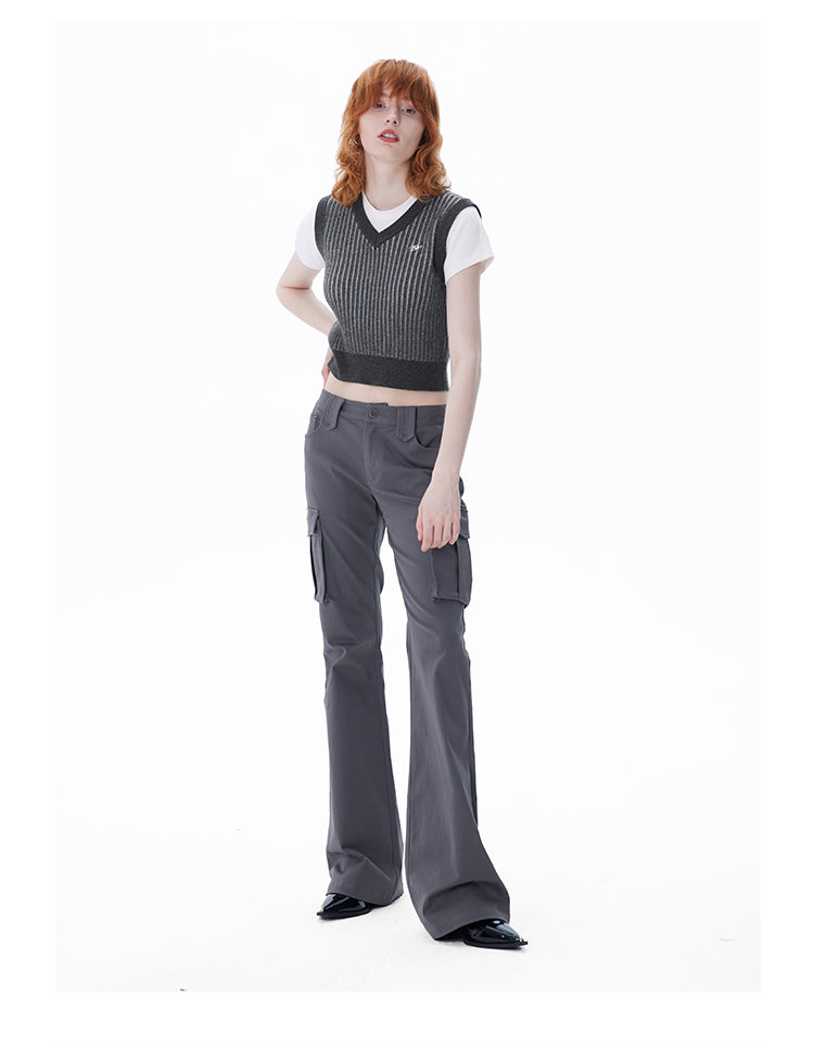 Slim straight multi-pocket glare pants