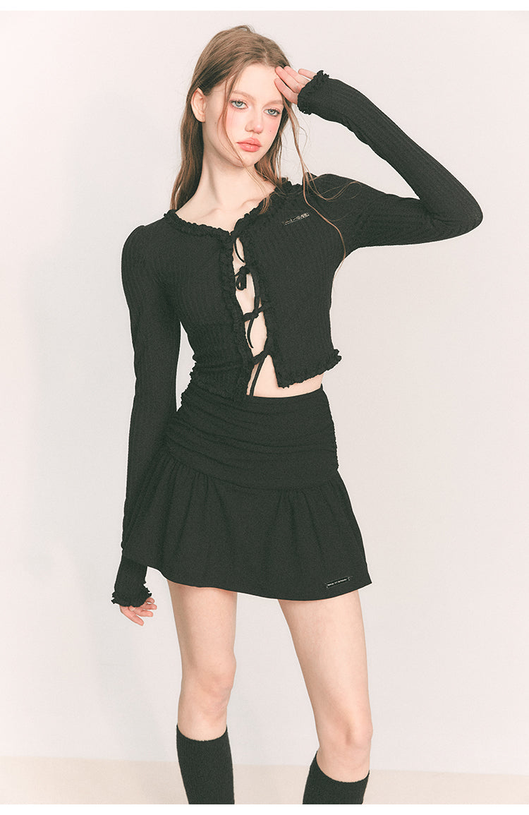 Front  Ribbon Tight Long Sleeve Knit