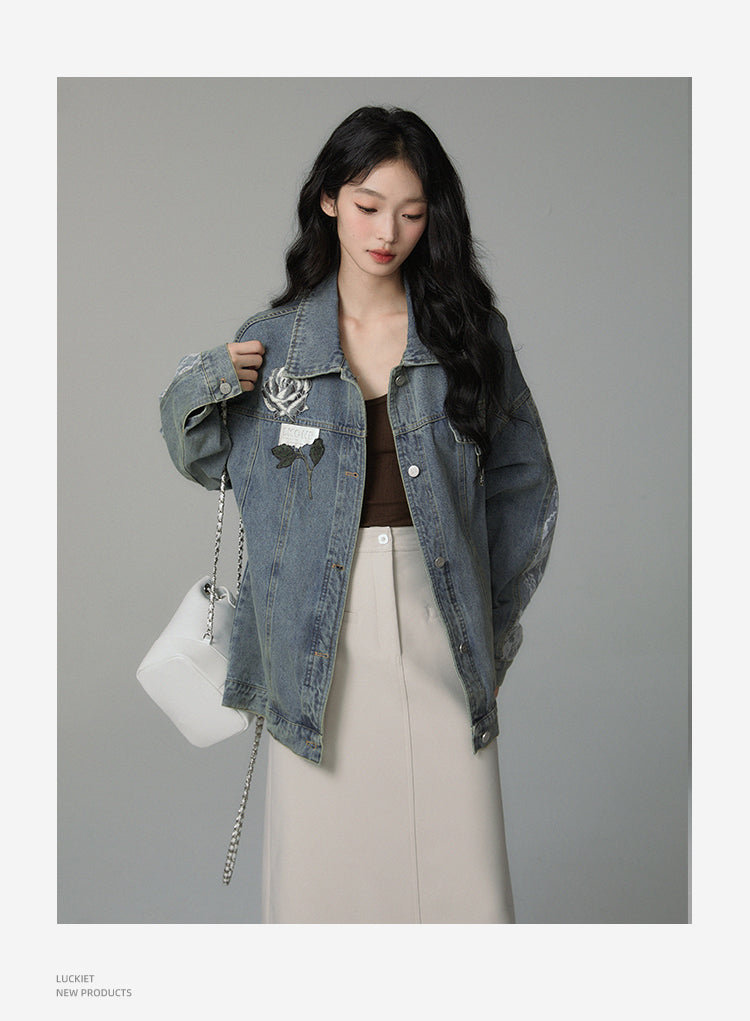 design rose denim jacket