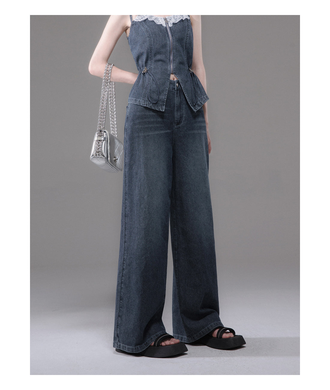 Double strap slimming denim set