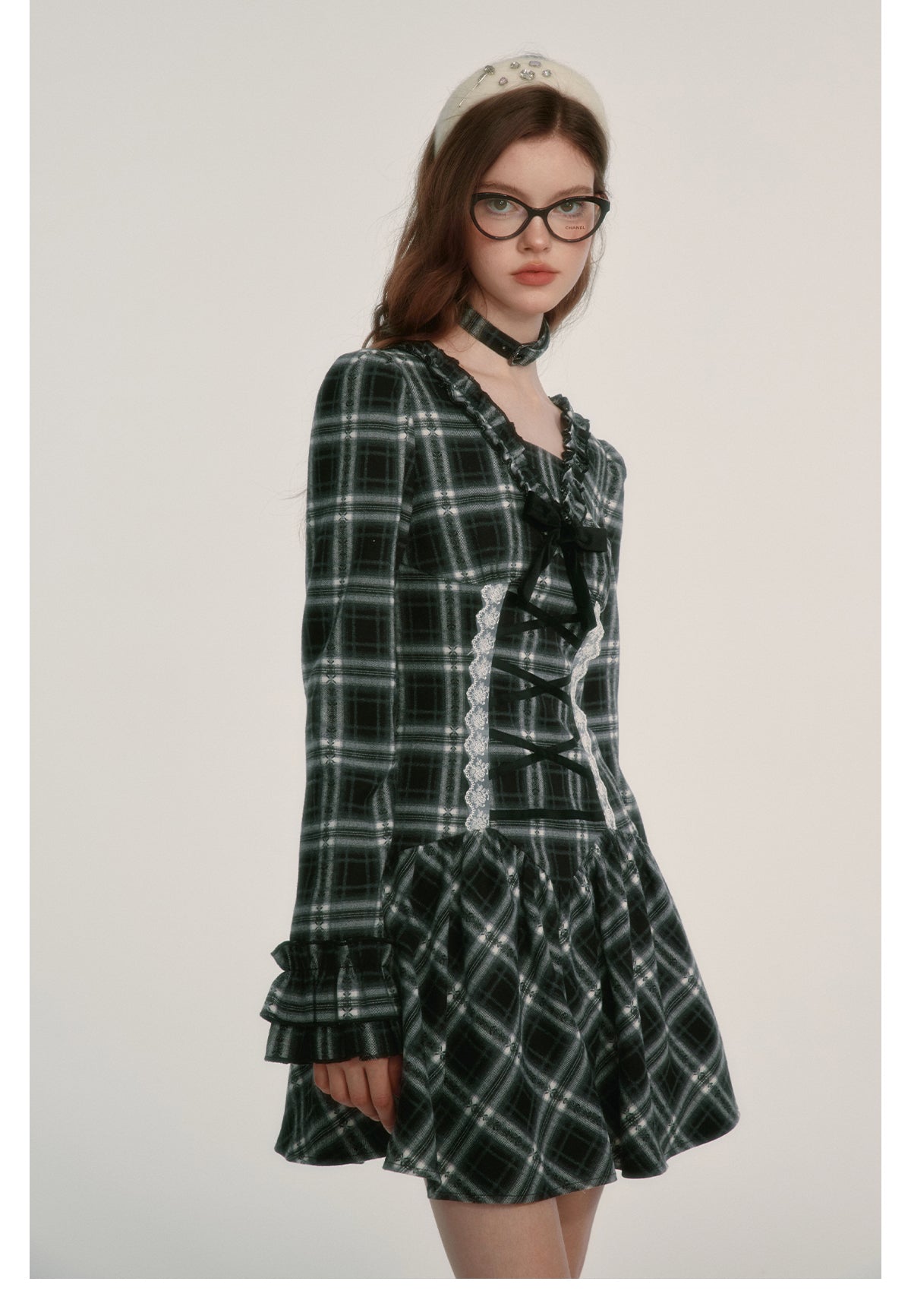 Plaid V-neck Waist Dress