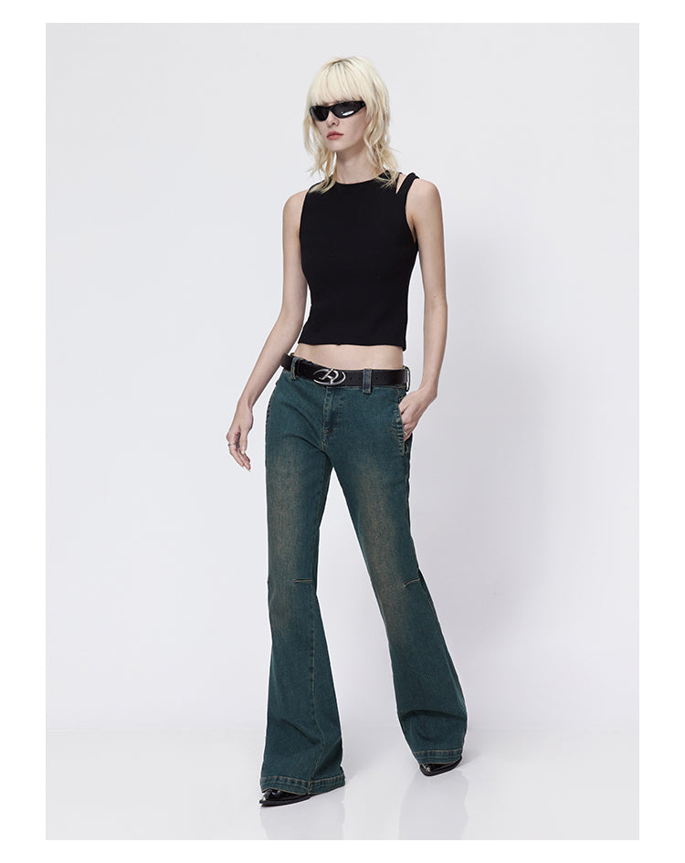 Slim straight retro flare denim pants