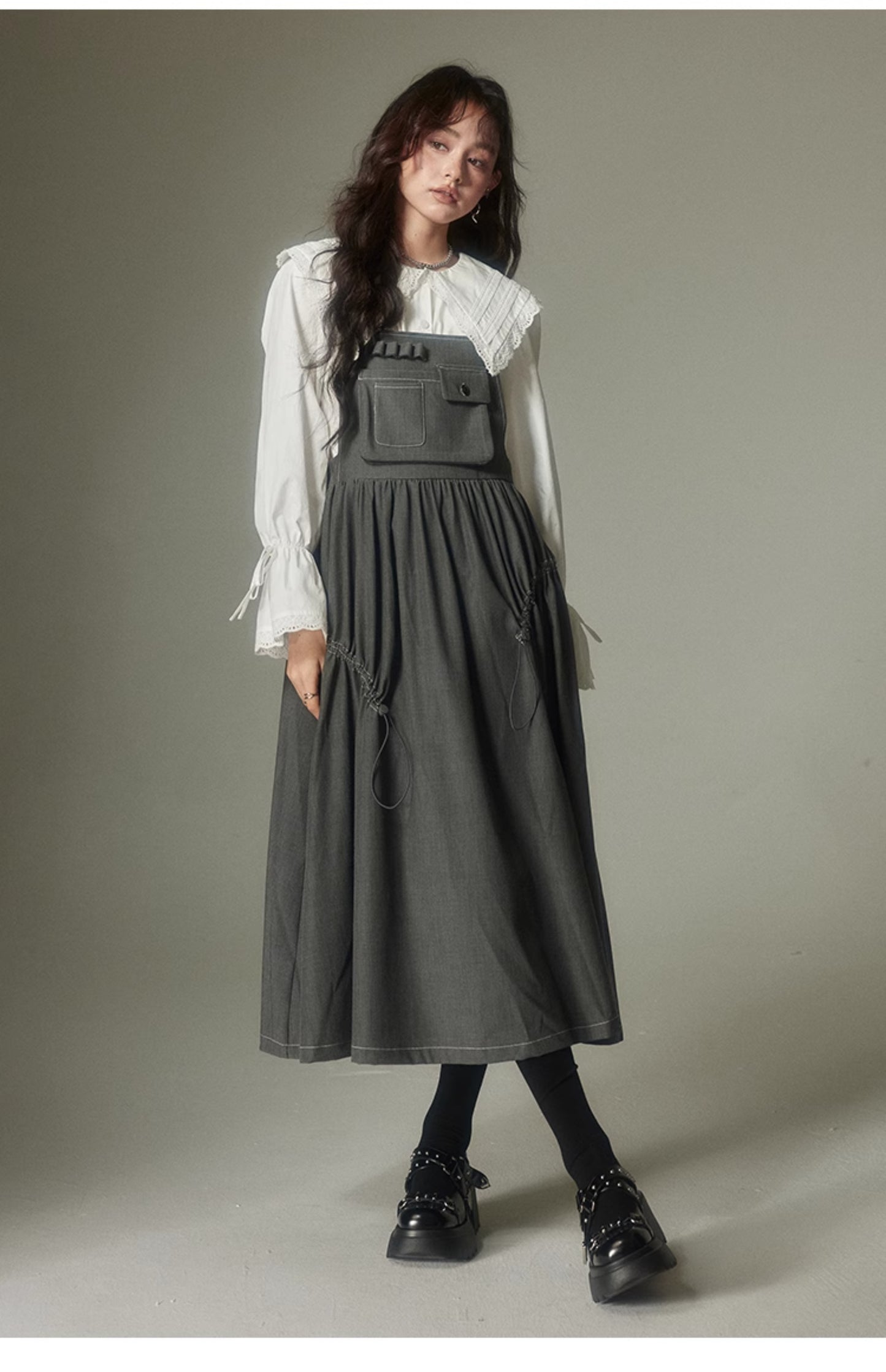 College Style Gray Suspender Skirt