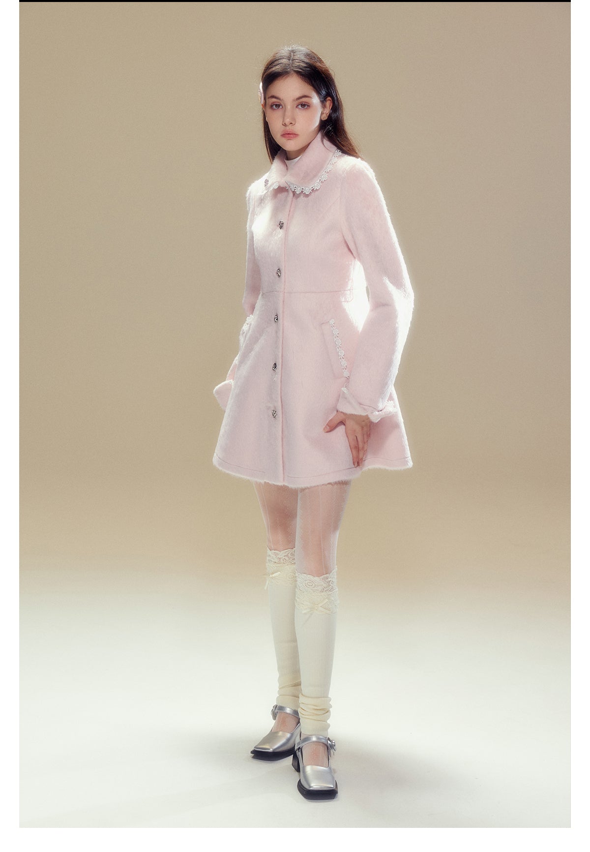 Girly Frill Short Length Wool Coat