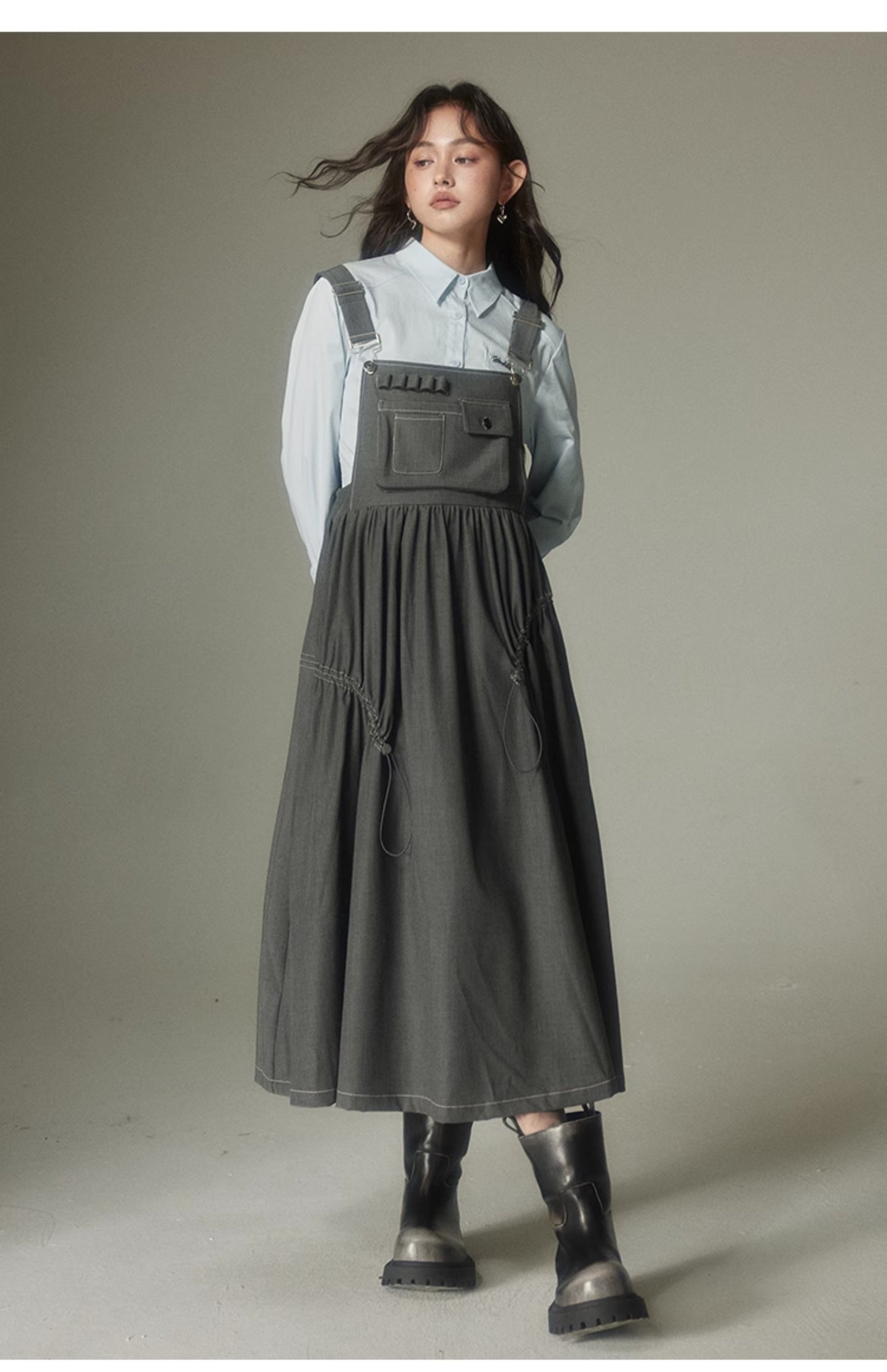 College Style Gray Suspender Skirt