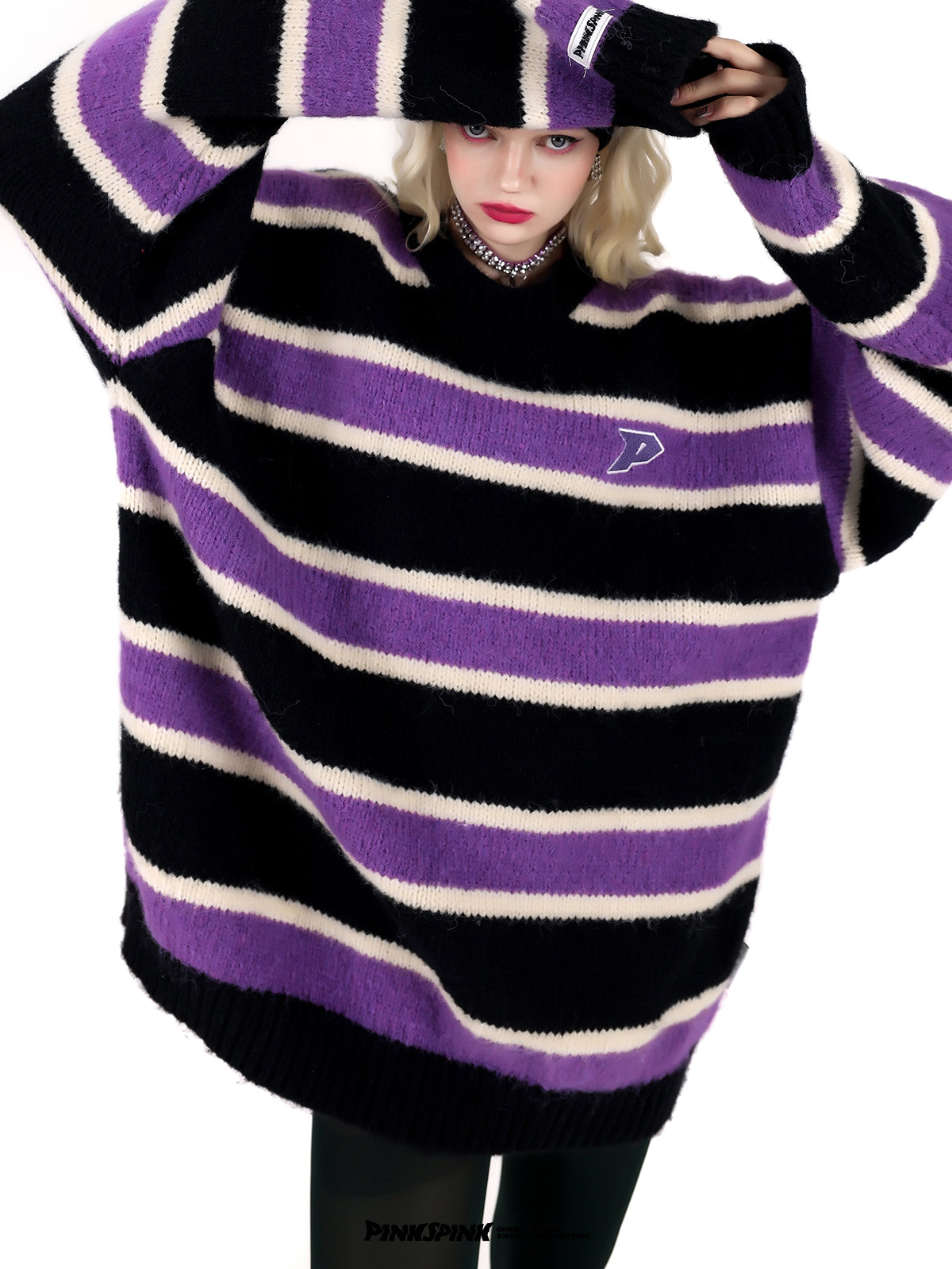 Oversized round neck stripe knit