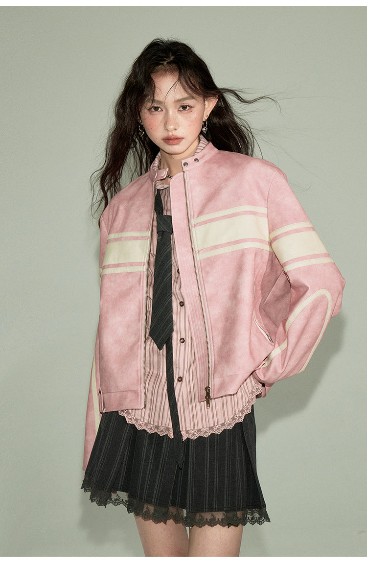 Retro Pink Leather Jacket