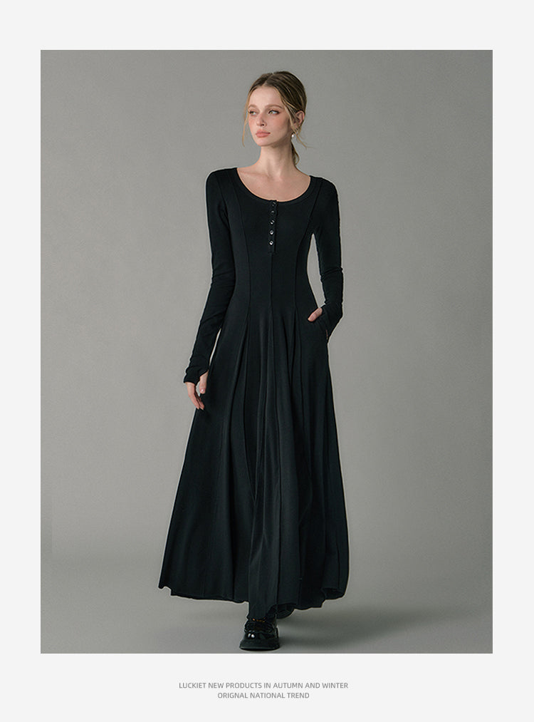 Retro temperament goddess inner style French knit dress