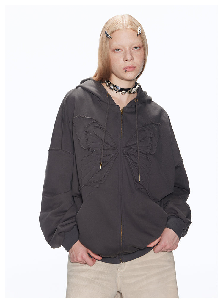 Loose fit zip butterfly hoodie