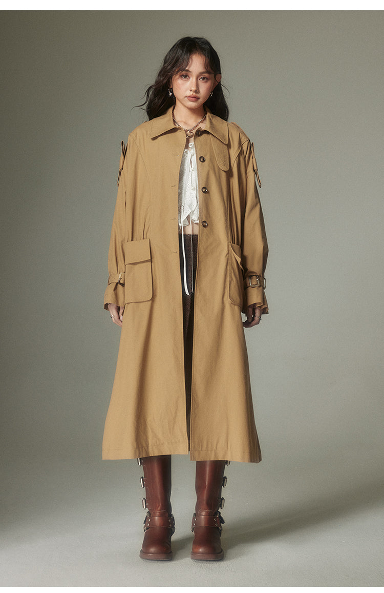 Khaki Retro British Long Trench Coat