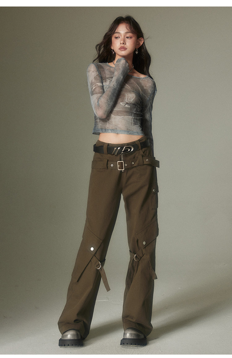 Loose Straight Double-Belt Multifunctional Pants