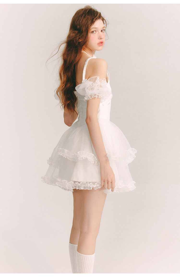 Frill Suspender Puff Skirt Short Dress