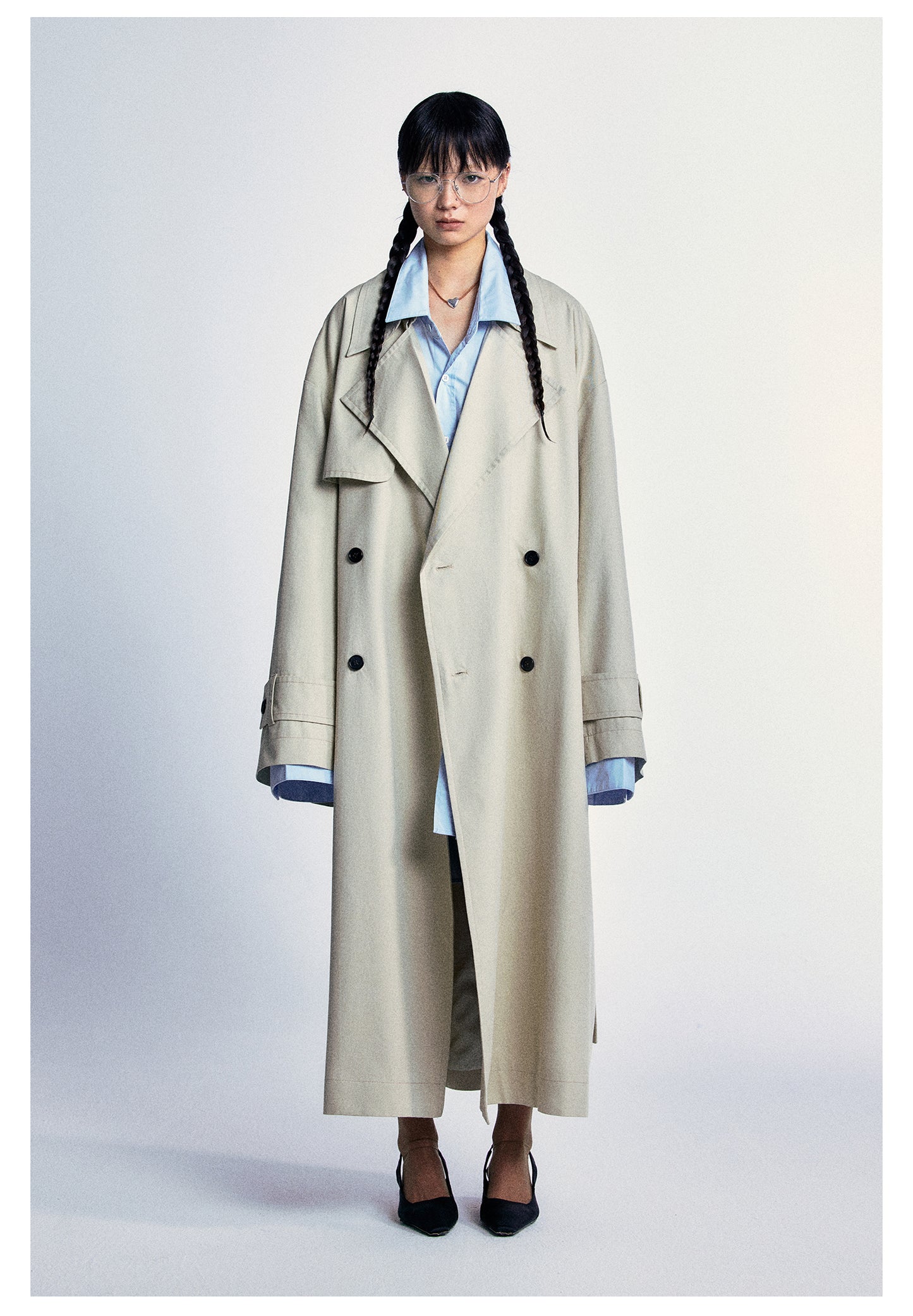 Oversized long length wide sleeve trench coat