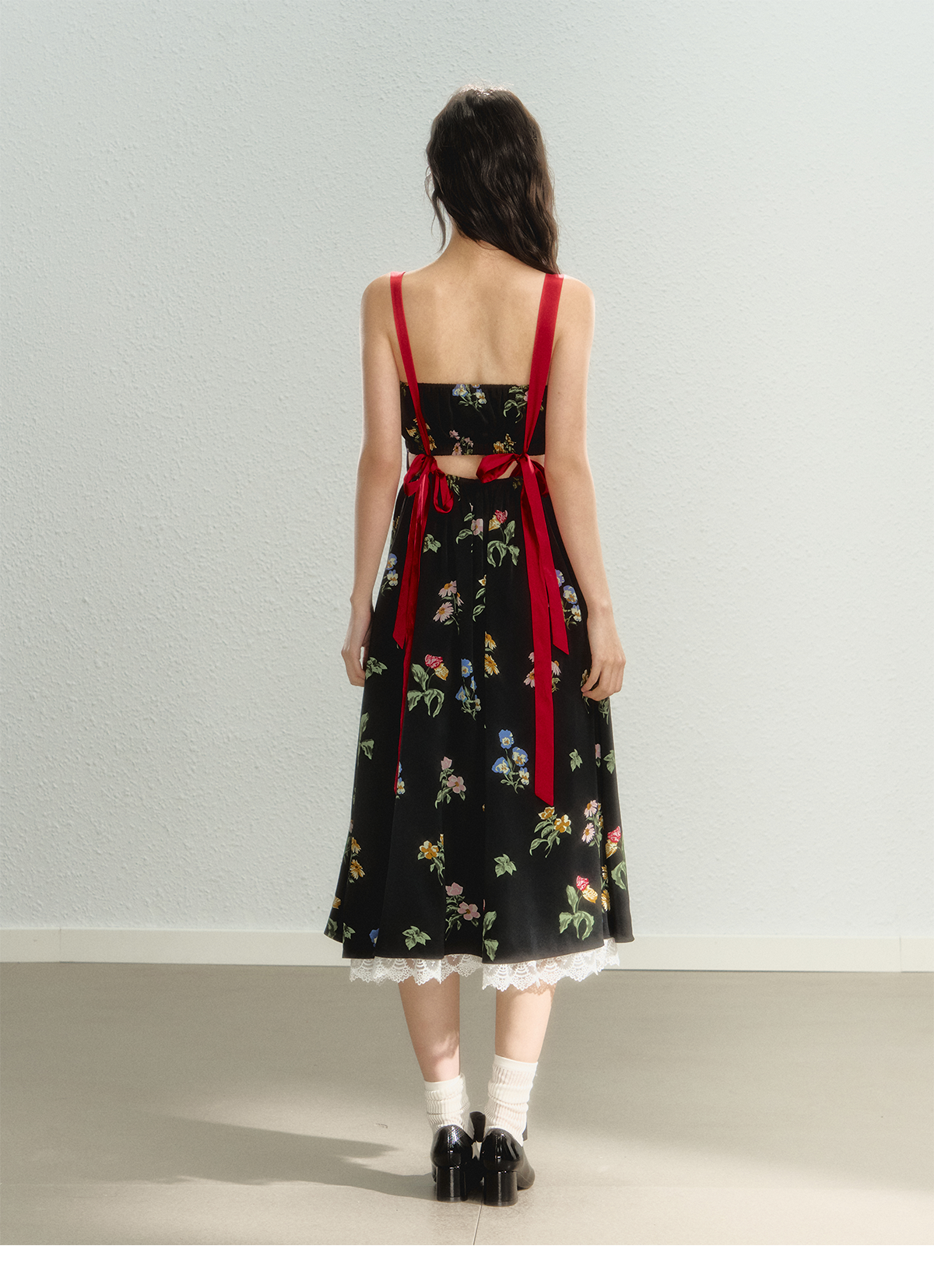 Floral Pattern Waist Suspender Skirt